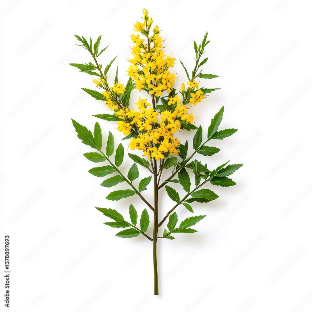 A stunning yellow goldenrod flower displayed in a high-quality realistic photo isolated on a clean white background A stunning yellow goldenrod flower displayed in a high-quality realistic photo isolated on a clean white background