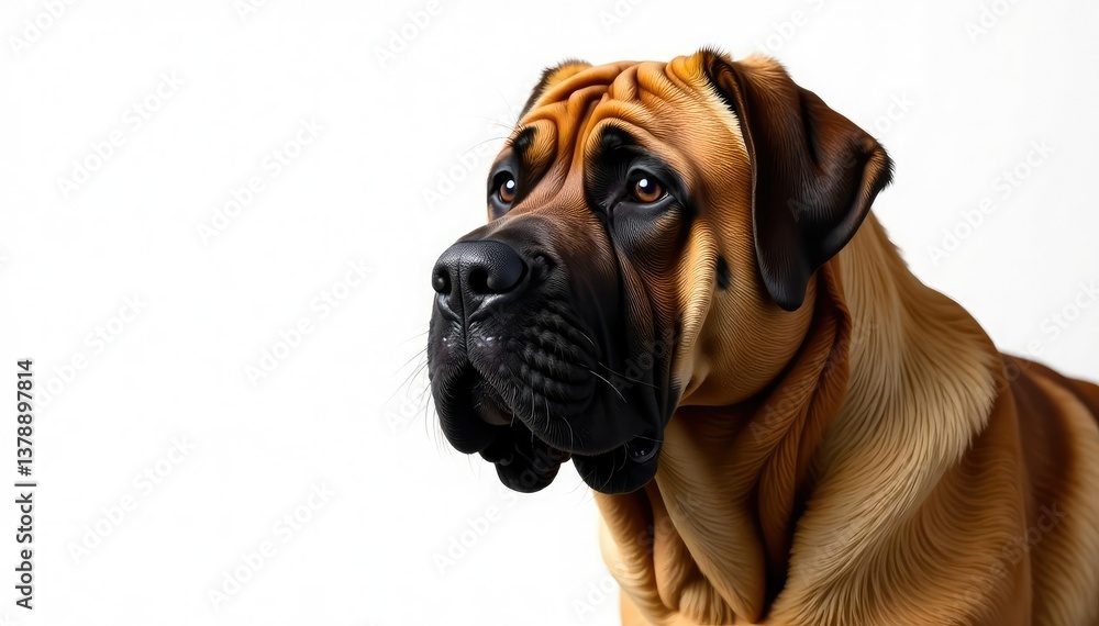 Imposing mastiff, close-up head shot, pure white backdrop, giant, animal Imposing mastiff, close-up head shot, pure white backdrop, giant, animal