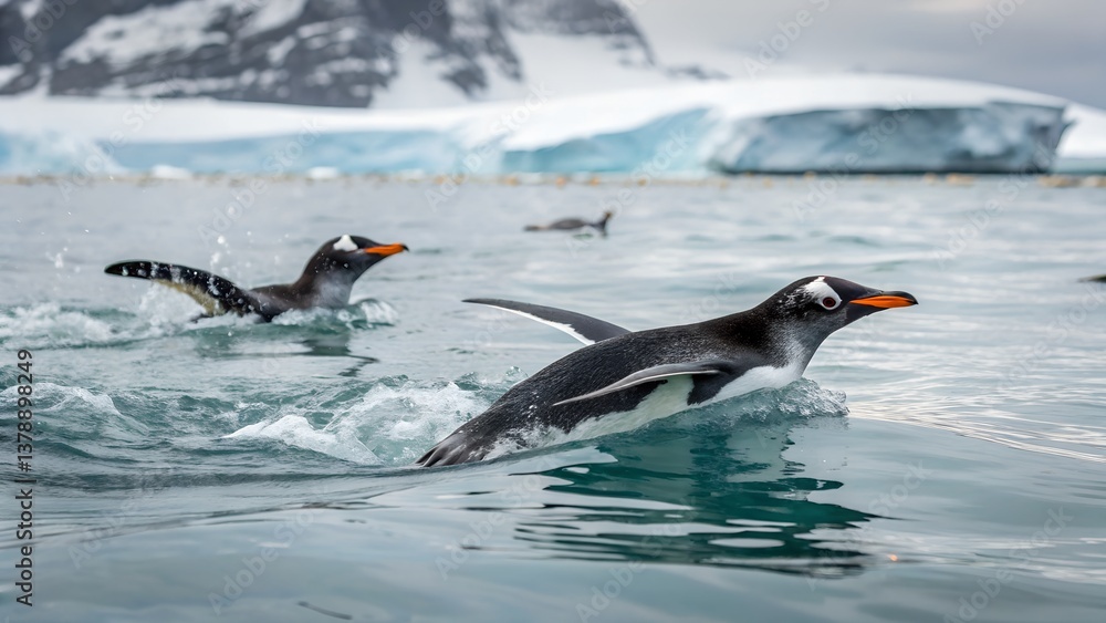 Fototapeta premium Penguins swimming.