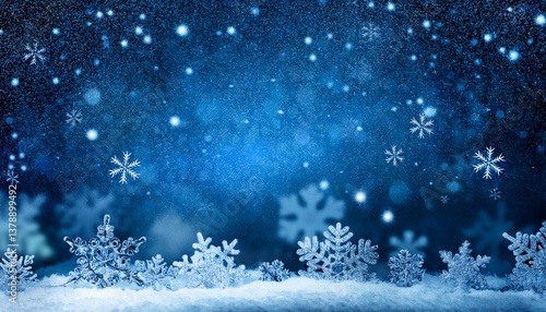 night blue snowflake christmas background with copy space