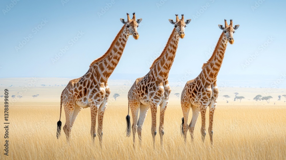 Three Giraffes in Savanna Three Giraffes in Savanna