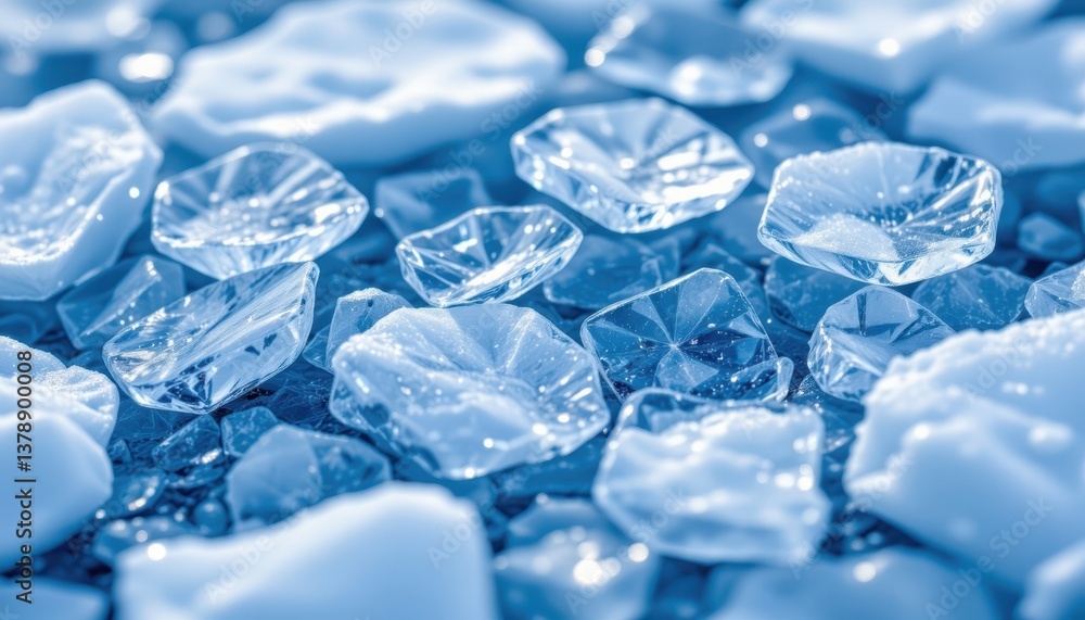 Obraz premium Ice Crystals A close up representation of frozen ice crystals in various shades of blue, capturing the intricate patterns created in nature.