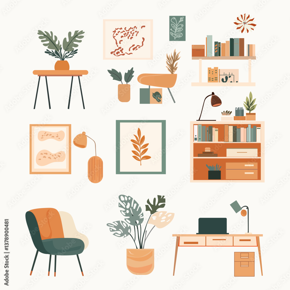 Fototapeta premium Cozy Home Office Interior – Flat Design Illustration