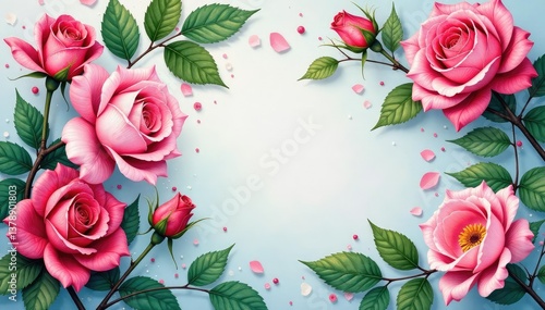 Wallpaper Mural Intricate watercolor rose buds, leaves, & vines , repeating pattern, spring, elegant Torontodigital.ca