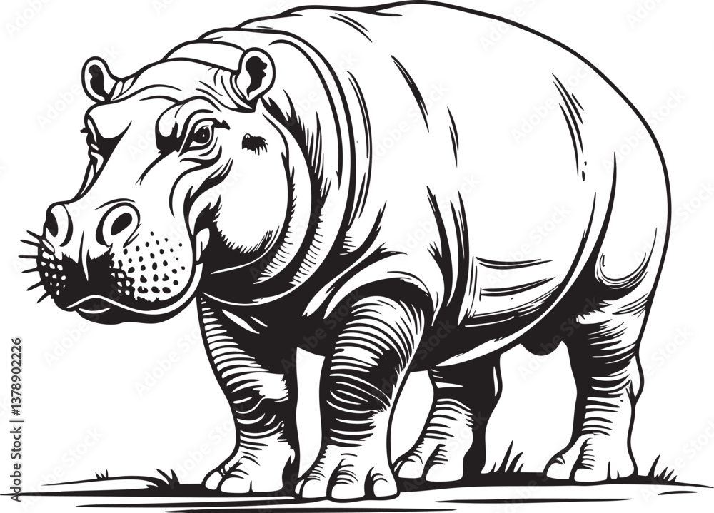 Fototapeta premium Hippo Outline Vector Black Hippopotamus Illustration