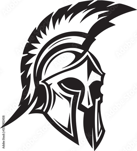 Spartan Helmet Vector Outline Black Silhouette