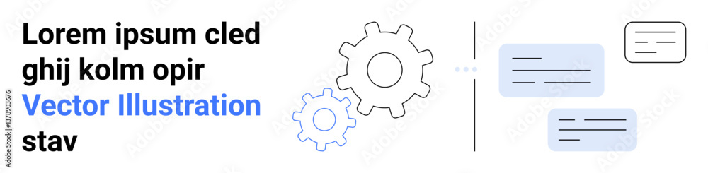Large and small gears representing process automation beside chat bubbles for communication. Ideal for teamwork, workflow, technology, AI, software, innovation, simple landing page Large and small gears representing process automation beside chat bubbles for communication. Ideal for teamwork, workflow, technology, AI, software, innovation, simple landing page