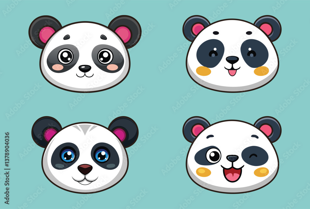 Fototapeta premium Cute Baby Panda Faces Cartoon Illustrations.