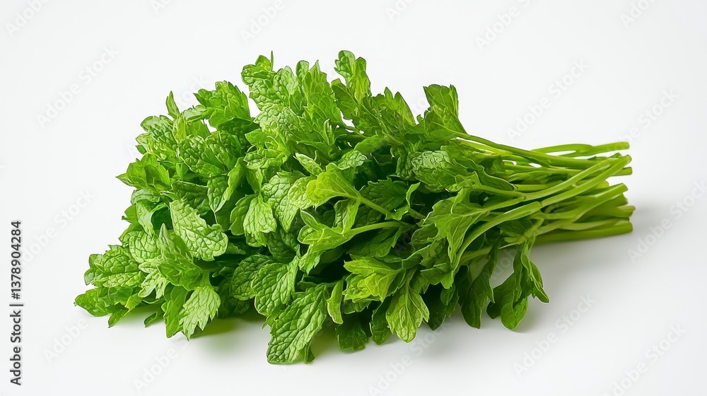 Fresh green leaves of moroccan mint isolated on white background captured in high quality for culinary and aromatic use Fresh green leaves of moroccan mint isolated on white background captured in high quality for culinary and aromatic use