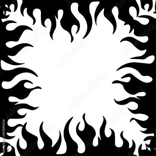 Fantasy fire flame frame. Hand drawn smoke effect. Black and white fire frame. Comic backgrounds. Vector illustration
