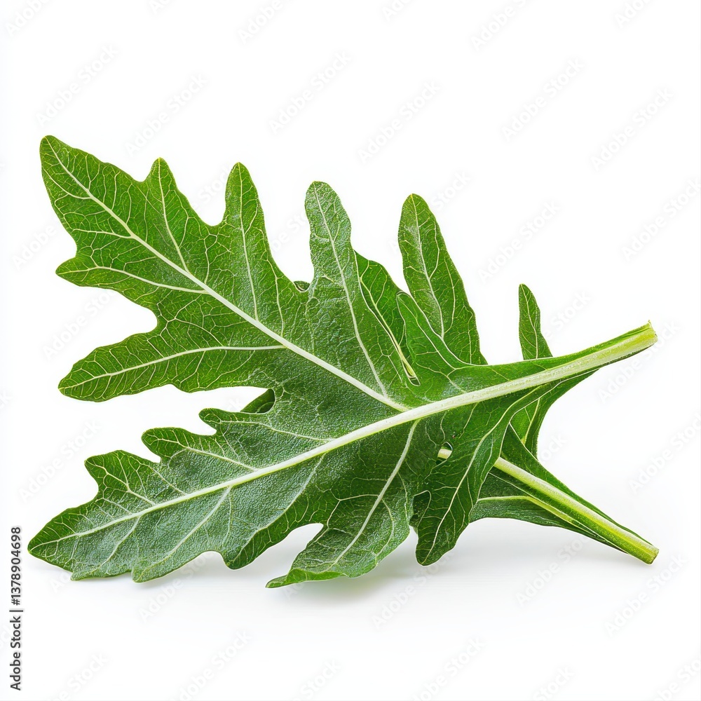 Obraz premium Single mustard leaf isolated on a clean white background highlighting its unique shape and fresh green color