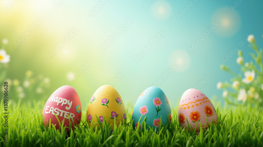 A charming scene of colorful Easter eggs scattered among green grass with a soft blurry background, evoking memories of an Easter egg hunt. A charming scene of colorful Easter eggs scattered among green grass with a soft blurry background, evoking memories of an Easter egg hunt.