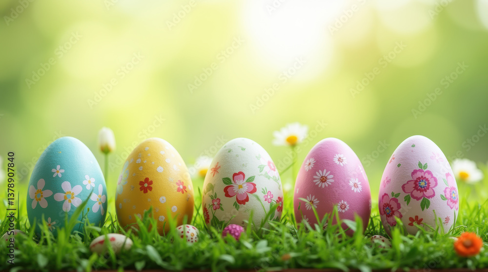 A soft, pastel-colored collection of Easter eggs on a bed of green grass, with a blurred, dreamy background, symbolizing new beginnings. A soft, pastel-colored collection of Easter eggs on a bed of green grass, with a blurred, dreamy background, symbolizing new beginnings.