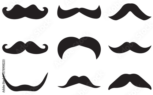 set of mustache. Collection of black moustache. Black moustaches set