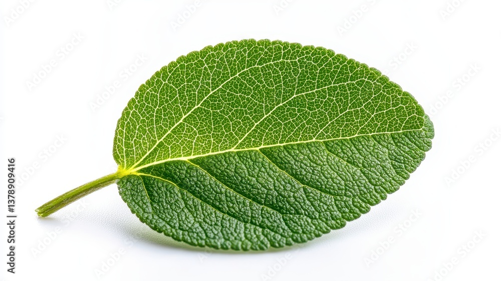 Obraz premium A single leaf highlighting intricate veins and natural beauty against a bright white background
