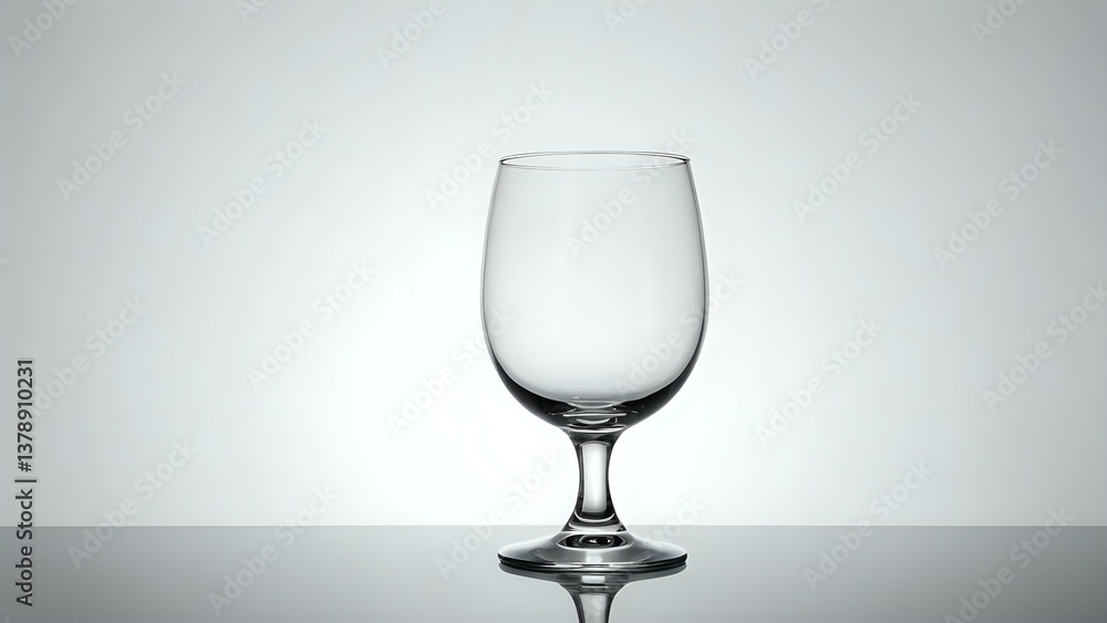 Elegant empty stemmed glass, clear glassware on a reflective surface, simple studio shot. Perfect for showcasing beverages or drinkware. Elegant empty stemmed glass, clear glassware on a reflective surface, simple studio shot. Perfect for showcasing beverages or drinkware.