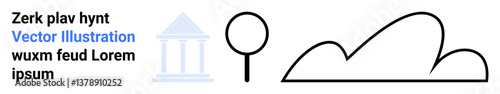 Column icon, magnifying glass, minimalist curves, and placeholder text in uncluttered display. Ideal for digital concepts, search, research, education, minimalism modern art simple landing page
