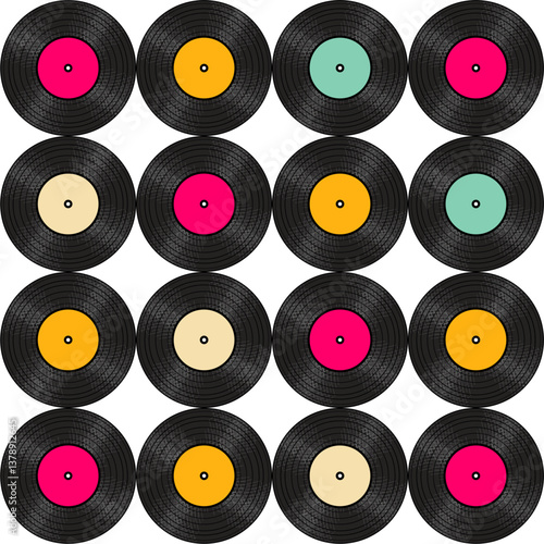 Seamless pattern print background with vinyl record disks vector illustration music wallpaper decorative artistic texture	
