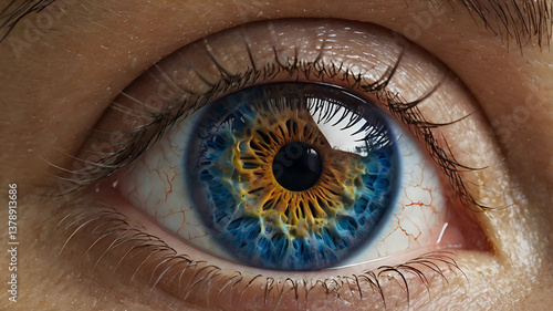 Close-up of a captivating blue eye with intricate details.