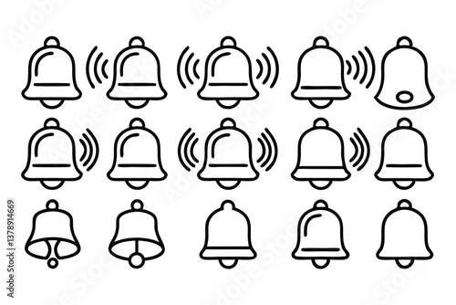 bell notification editable stroke outline icons set