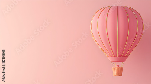 un globo aerostatico rosa con dorado tierno y lindo sobre un fondo rosa liso con espacio de copia para diseño de plantilla tarjeta o invitacion artistica