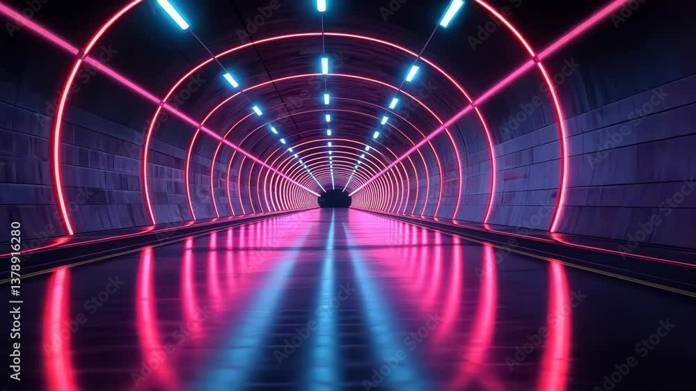 Neon Tunnel: A Futuristic Vision of Light and Reflection Neon Tunnel: A Futuristic Vision of Light and Reflection