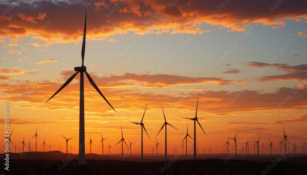 Obraz premium Wind Turbines at Sunset