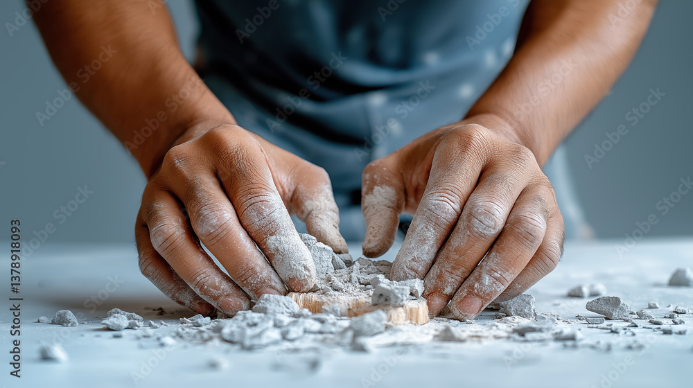 Hands shaping materials during a creative process in a workshop Hands shaping materials during a creative process in a workshop
