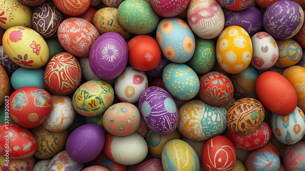 Colorful Easter Eggs with Hand Painted Patterns and Bright Festive Colors Perfect for Holiday Celebration Background, Spring Decoration, Greeting Card, or Christian Themed Seasonal Design Colorful Easter Eggs with Hand Painted Patterns and Bright Festive Colors Perfect for Holiday Celebration Background, Spring Decoration, Greeting Card, or Christian Themed Seasonal Design