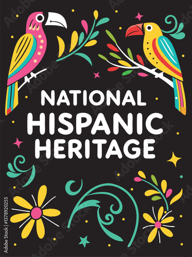 National hispanic heritage month, banner and flyer birds
