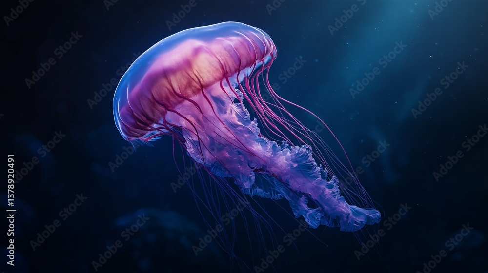 Translucent jellyfish floating gracefully in the deep ocean waters. Translucent jellyfish floating gracefully in the deep ocean waters.