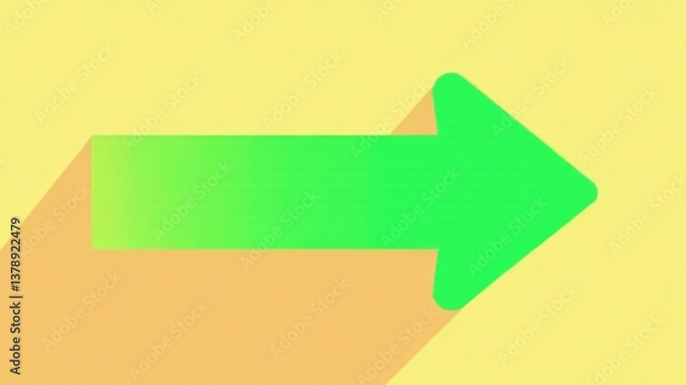 Bright green right arrow icon on soft yellow background for direction concept. Bright green right arrow icon on soft yellow background for direction concept.