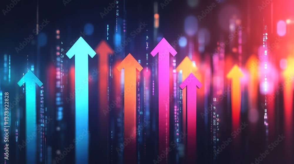 Digital business growth shown through upward progress arrows image Digital business growth shown through upward progress arrows image