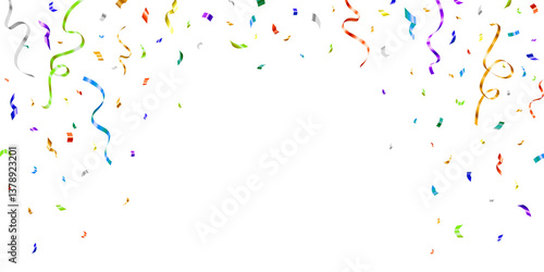 Beautiful celebration party colorful confetti on transparent background.