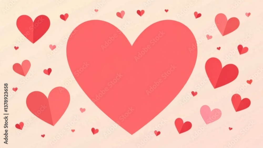 illustration of a bunch of hearts of different sizes with one big one in the center on a light background illustration of a bunch of hearts of different sizes with one big one in the center on a light background