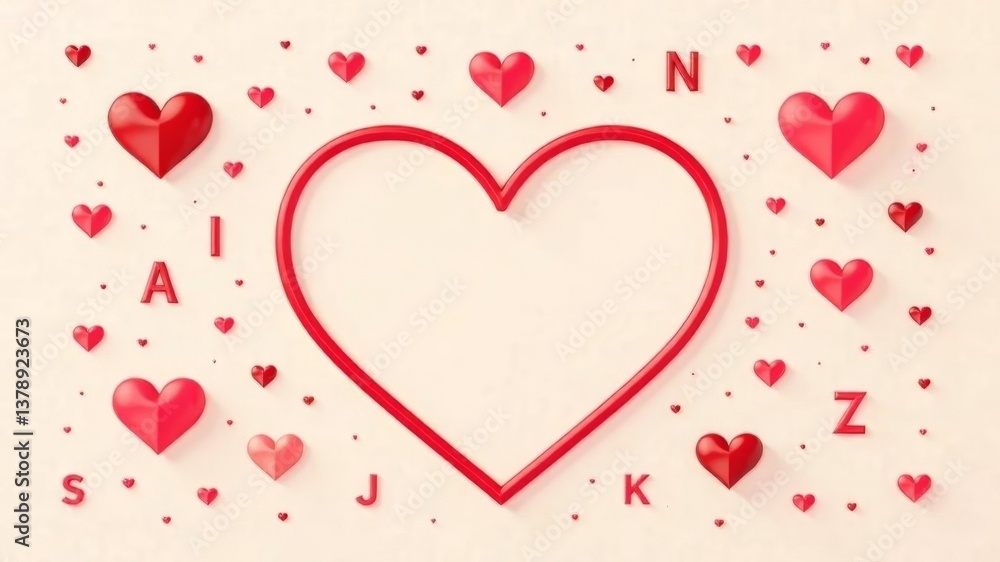 illustration of a bunch of hearts of different sizes with one big one in the center on a light background illustration of a bunch of hearts of different sizes with one big one in the center on a light background