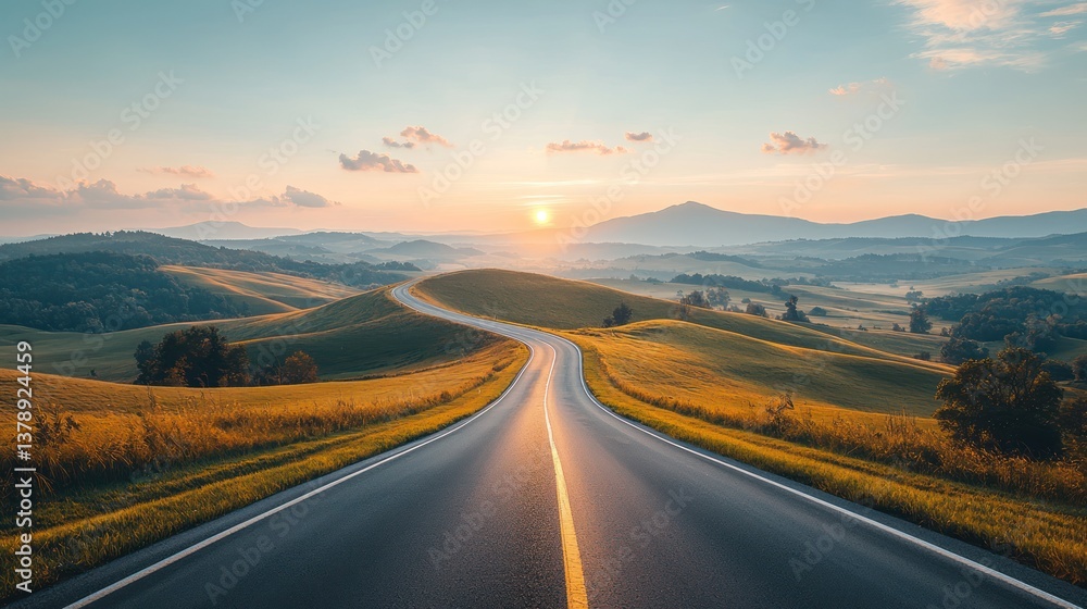 Fototapeta premium Winding road at golden sunrise