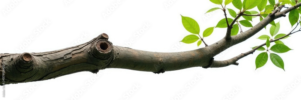 Fototapeta premium Tree branch with knots isolated against white backdrop, knot, tree branch, tree