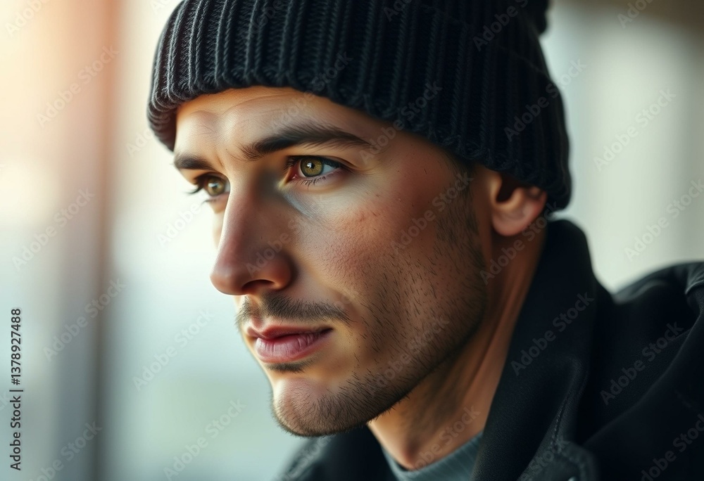 Photorealistic portrait of a man in thought Photorealistic portrait of a man in thought