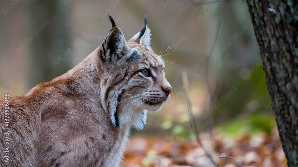Fototapeta premium Lynx Profile in Forest Setting
