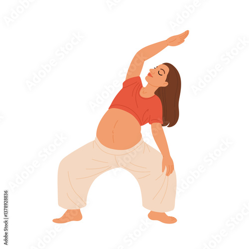 Pregnant women doing prenatal yoga exercises set. Mothers with bellies at fitness workout during pregnancy. Stretching gymnastics for moms. Flat vector illustration isolated on white background
