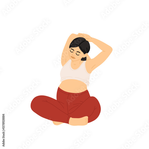 Pregnant women doing prenatal yoga exercises set. Mothers with bellies at fitness workout during pregnancy. Stretching gymnastics for moms. Flat vector illustration isolated on white background