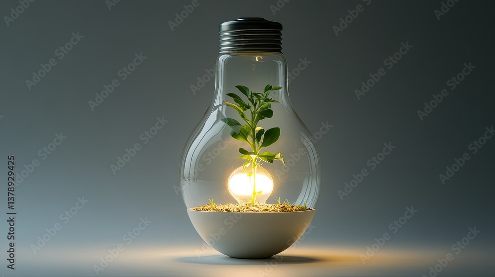 A light bulb with a green energy theme, featuring a plant sprout inside. A light bulb with a green energy theme, featuring a plant sprout inside.