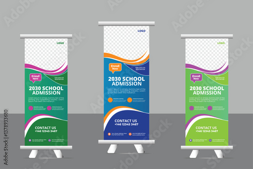 Creative Back to school admission study college education kids promotion roll up banner,school admission roll up banner, education roll up banner, pull up banner, or x banner print template
