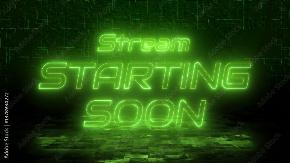 Stream starting soon neon text animation suitable for video live streaming. Animated neon starting soon text, advertising next business concept. Glowing Light 4K. Stream starting soon neon text animation suitable for video live streaming. Animated neon starting soon text, advertising next business concept. Glowing Light 4K.