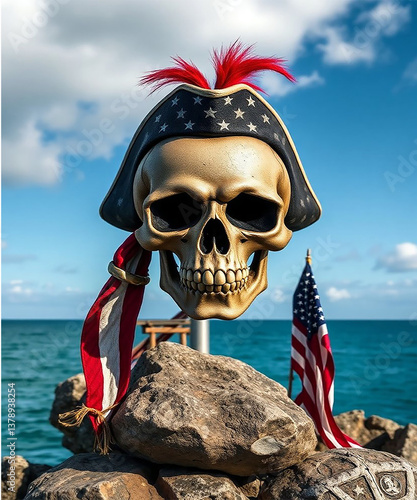 pirate skull on the beach