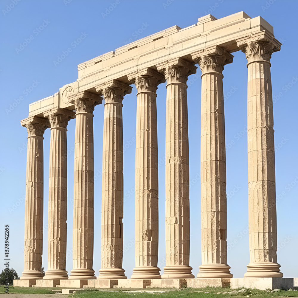 Naklejka premium Ancient columns of pillar Greek Roman stone pile.