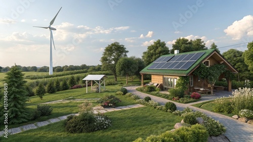 Wallpaper Mural Sustainable living concept image with Wind turbines over the rural countryside of Vilnius at sunset with blue skies and green fields Torontodigital.ca