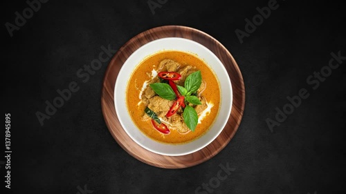 Panang Curry a typical Thai food, served on white bowl