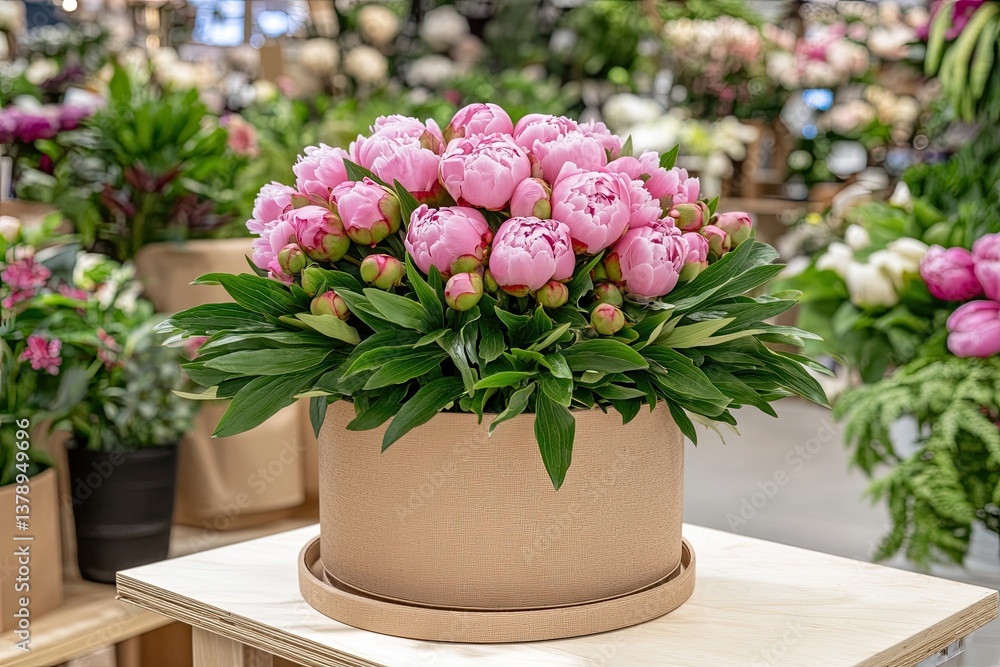 custom made wallpaper toronto digitalVibrant pink peonies displayed on an aged grey table, ideal for flower shop promotions or e-commerce listings. A fresh, elegant bouquet for same-day delivery